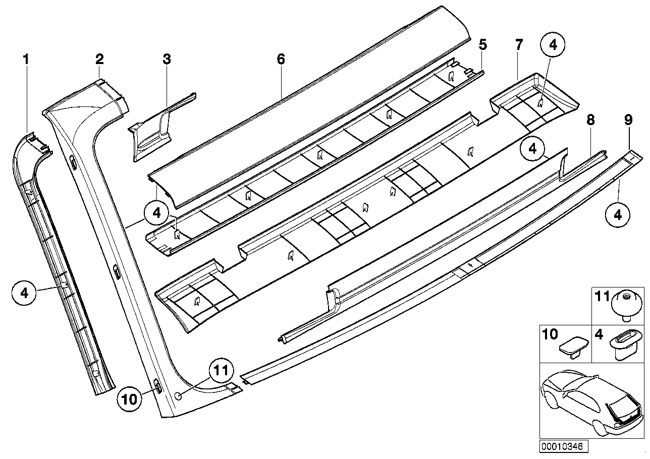 Upper trunk lid trim panel