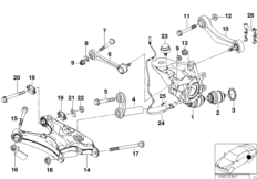 Rear axle support/wheel suspension