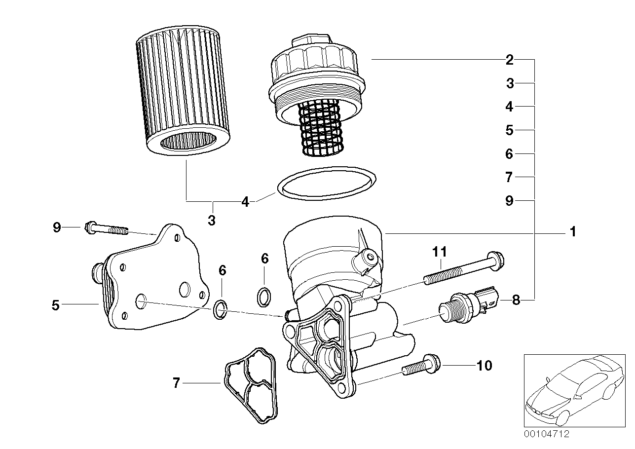 Olievoorziening-oliefilter, warmteruiler