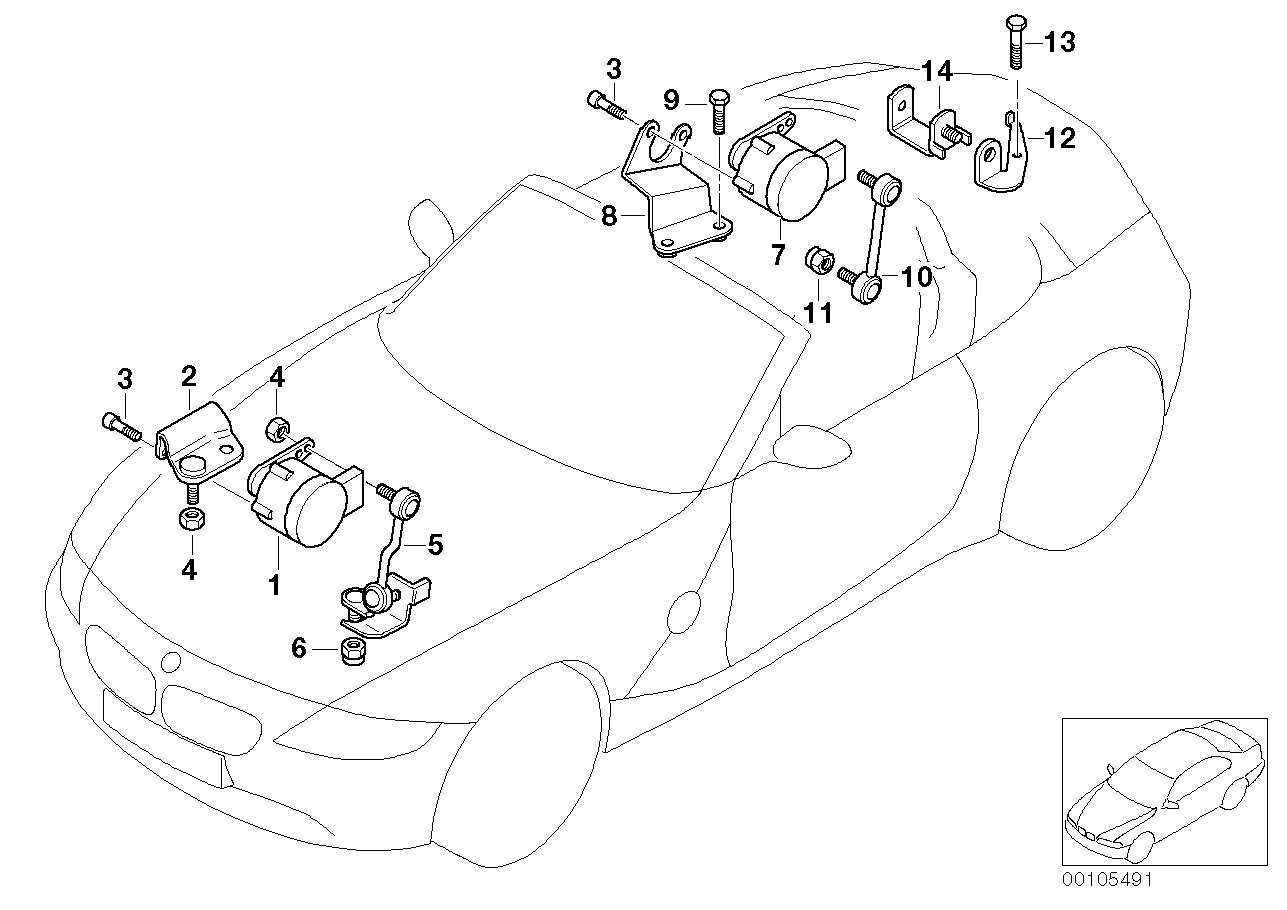 Headlight vertical aim control sensor