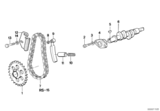 Camshaft, camshaft gear, timing chain