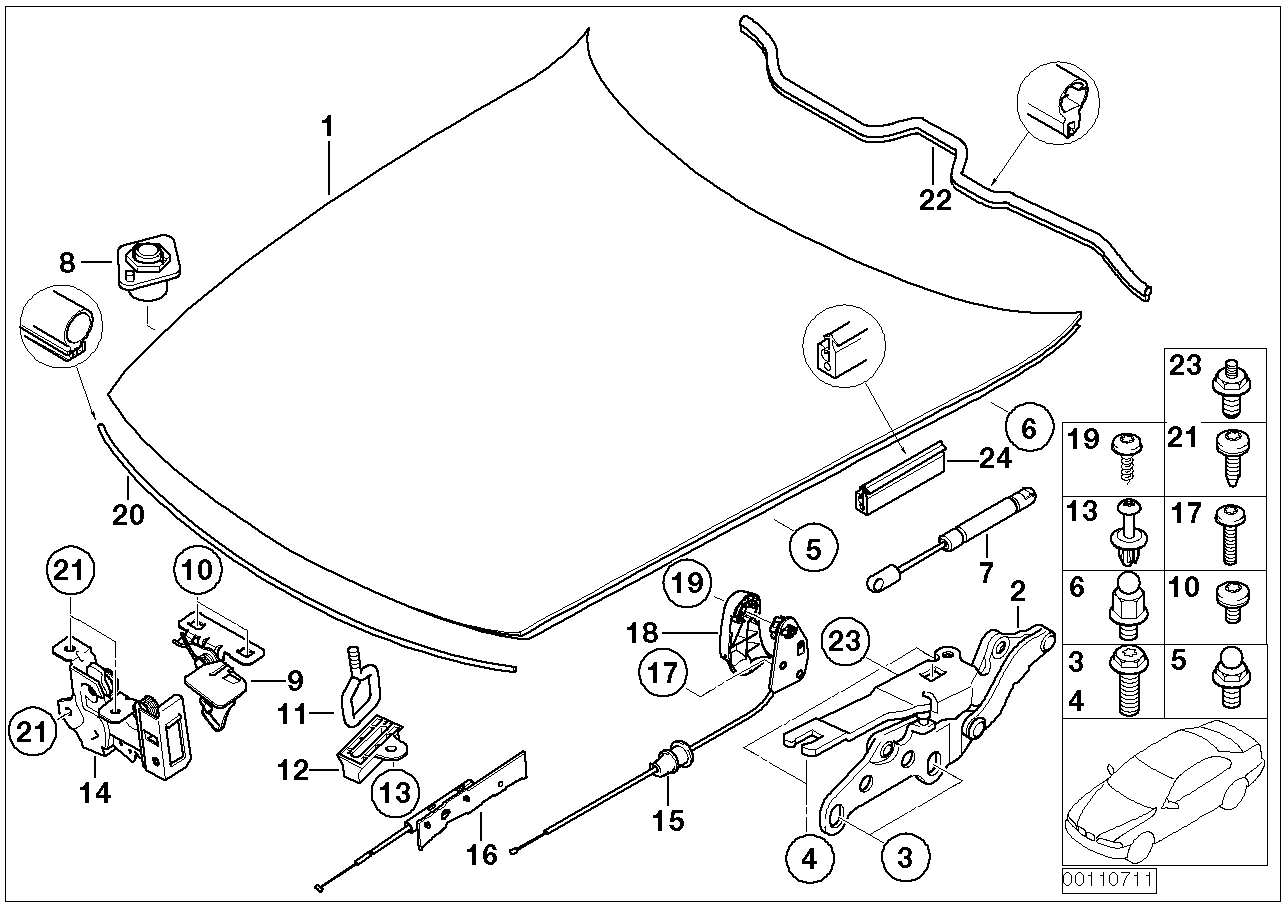 Engine hood/mounting parts