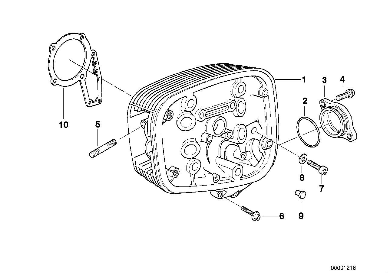 Cylinder head, gasket, camshaft cover