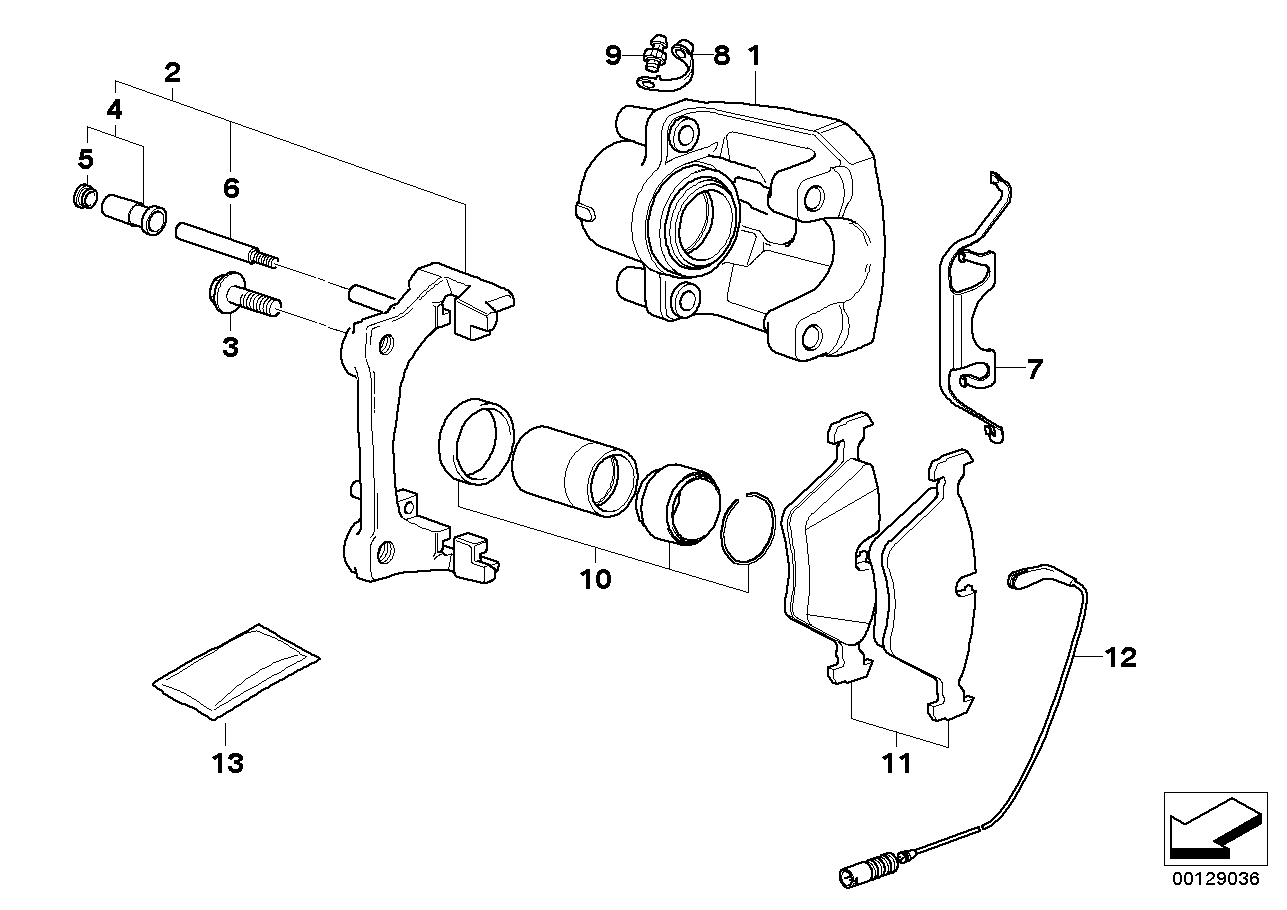 Rear wheel brake, brake pad sensor