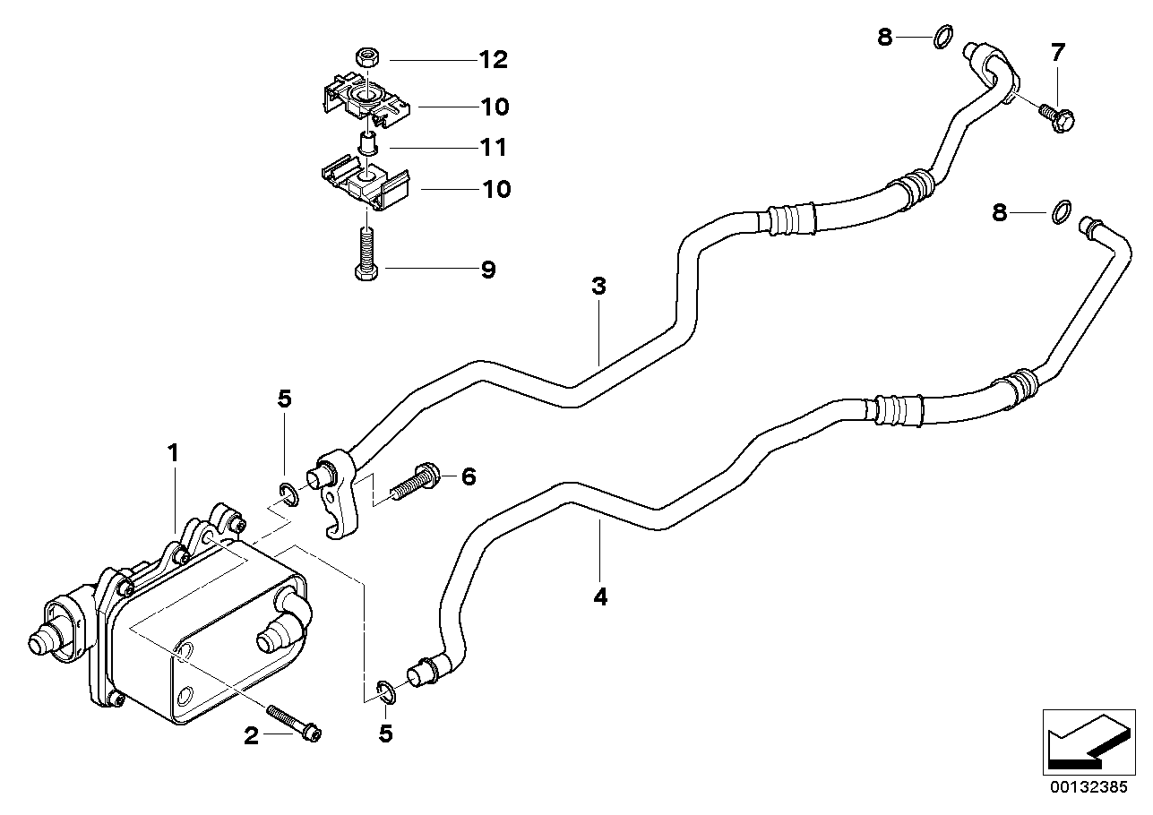 Heat exch./transmission oil cooler line