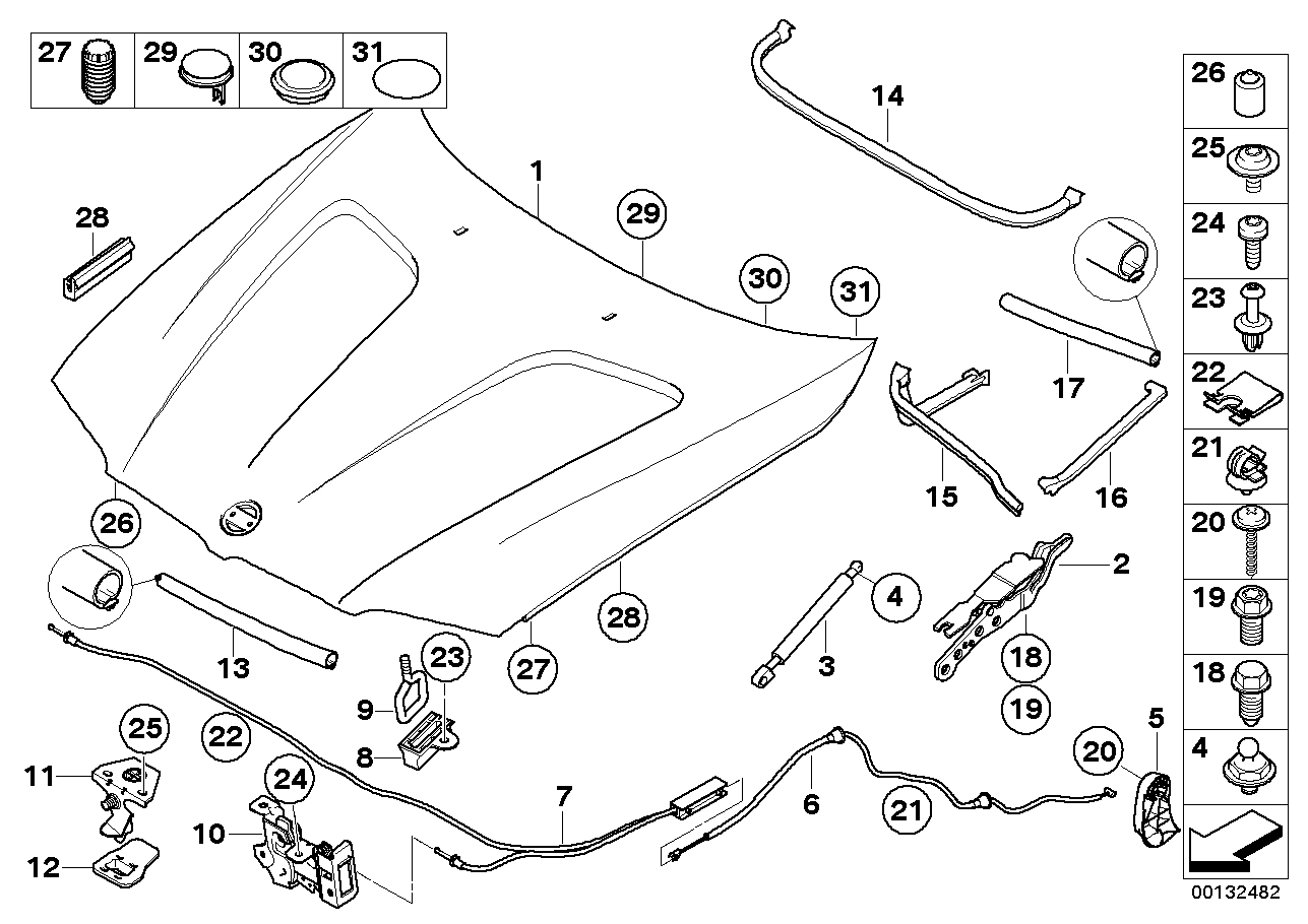 Engine hood/mounting parts