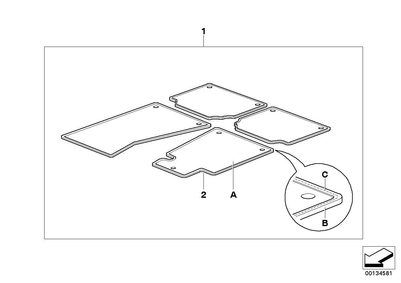 Individual floor mats, Fabric border