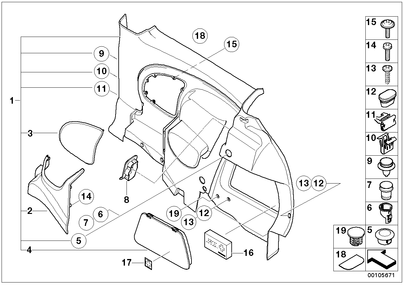 Lateral trim panel rear