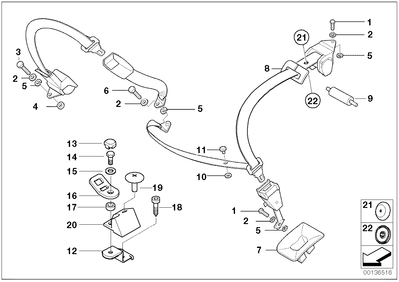 Cinto segurança tras. peças de montagem