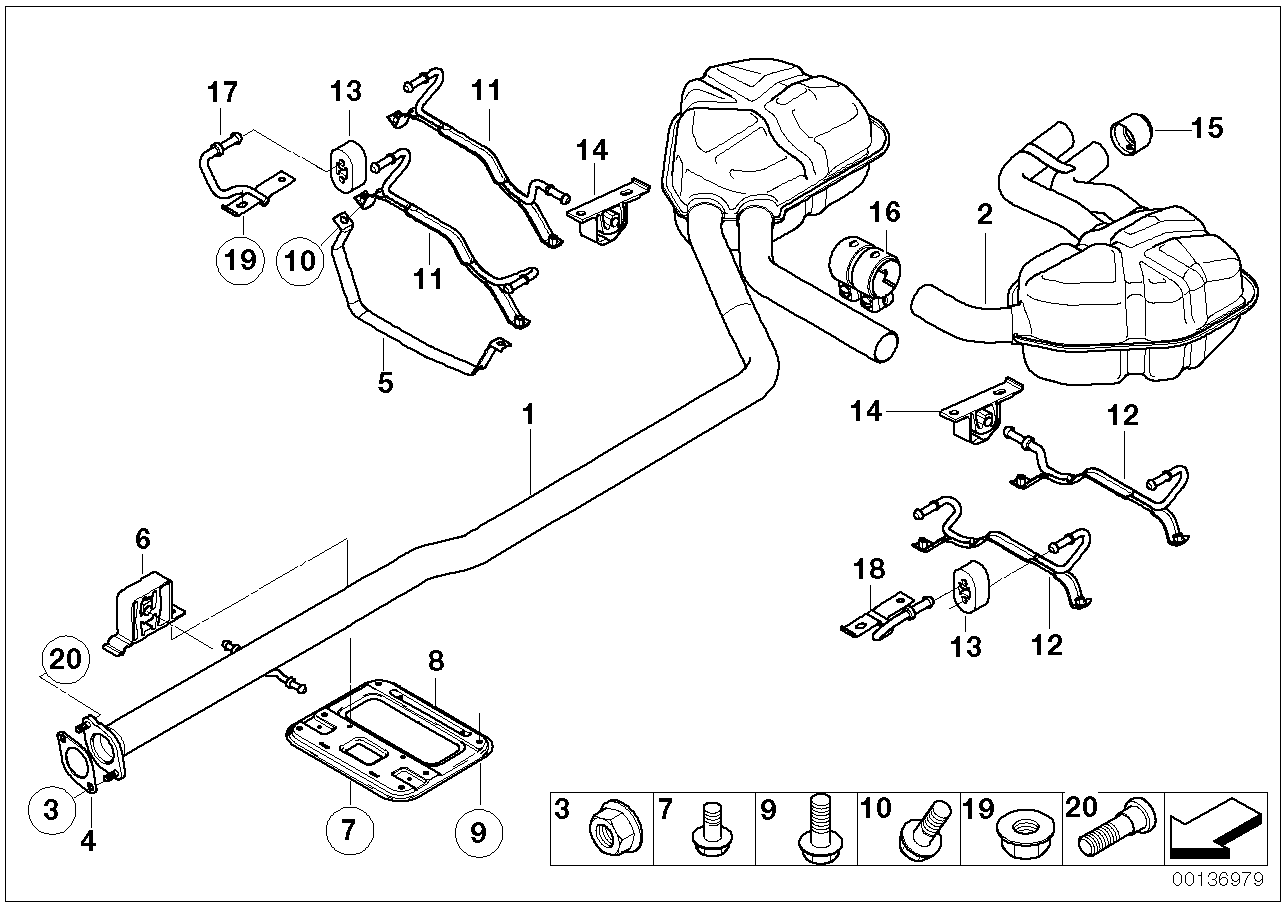 Exhaust system, rear