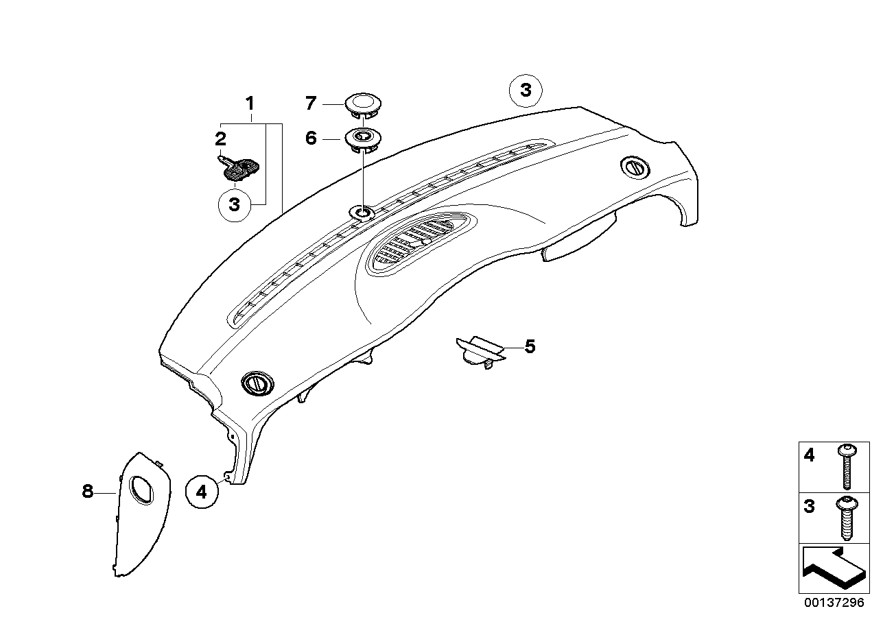 Mounting parts, instrument panel, top