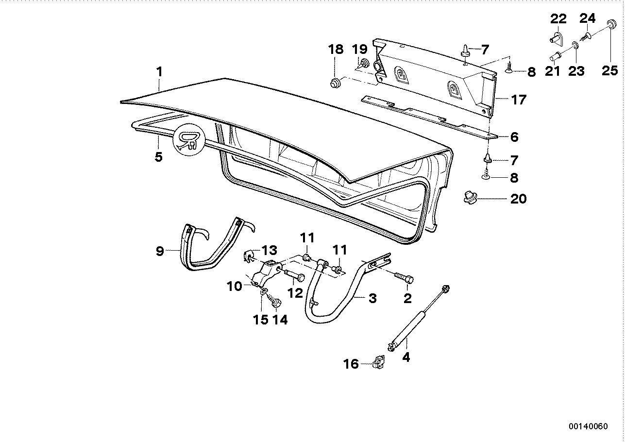 Single components for trunk lid