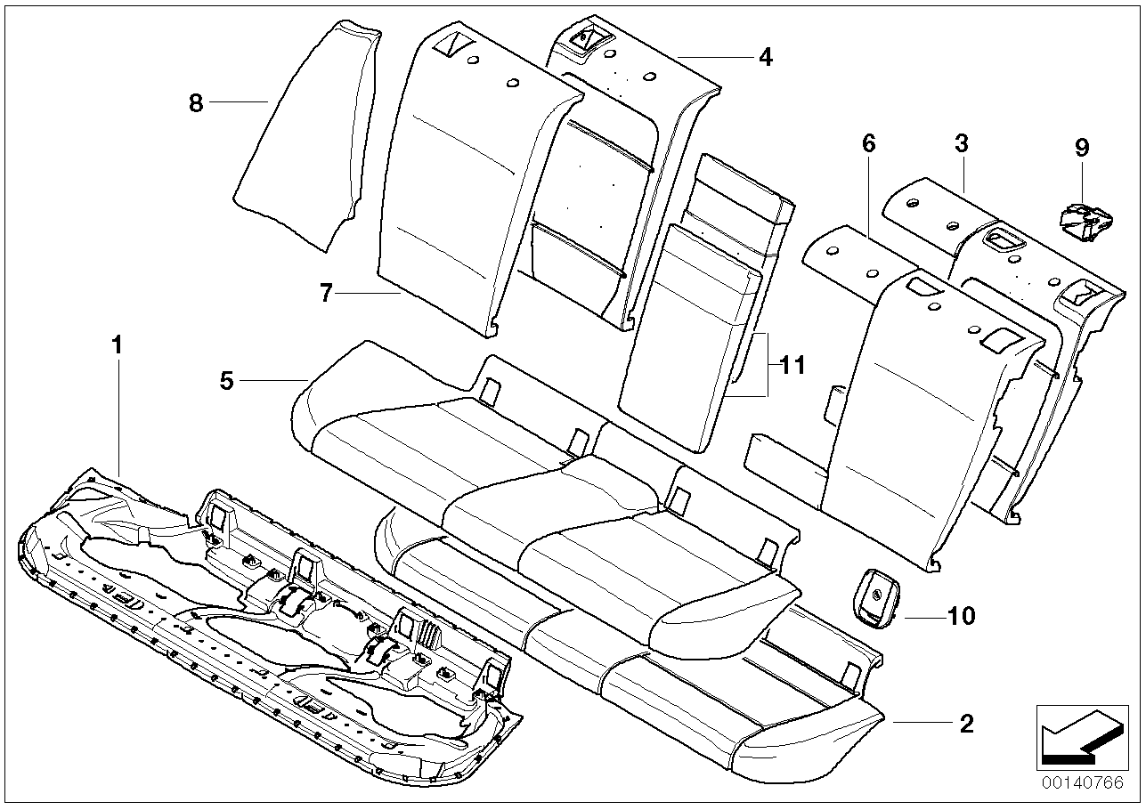 Seat,rear,cushion&cover, through-loading