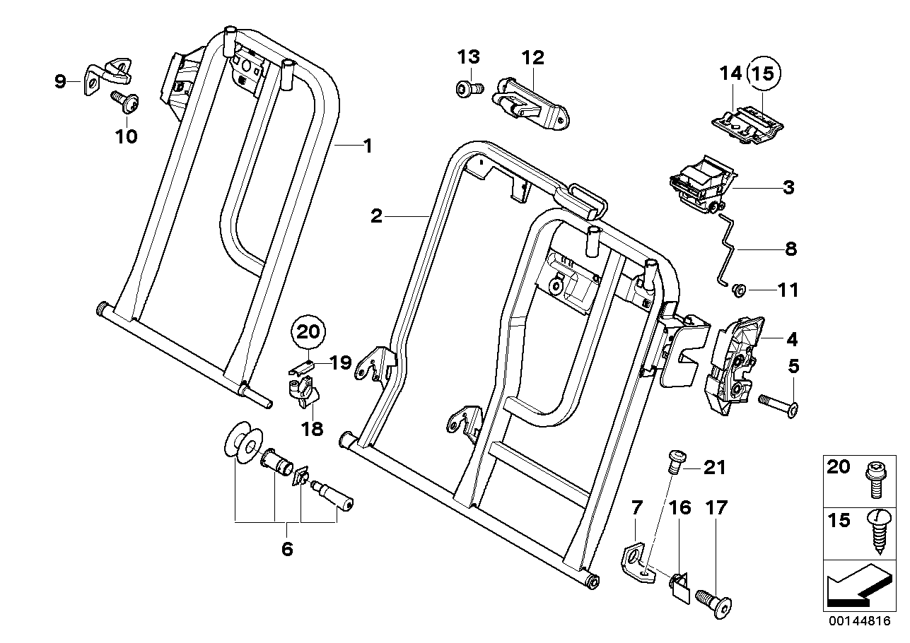 Sitz hinten Sitzrahmen Durchlade