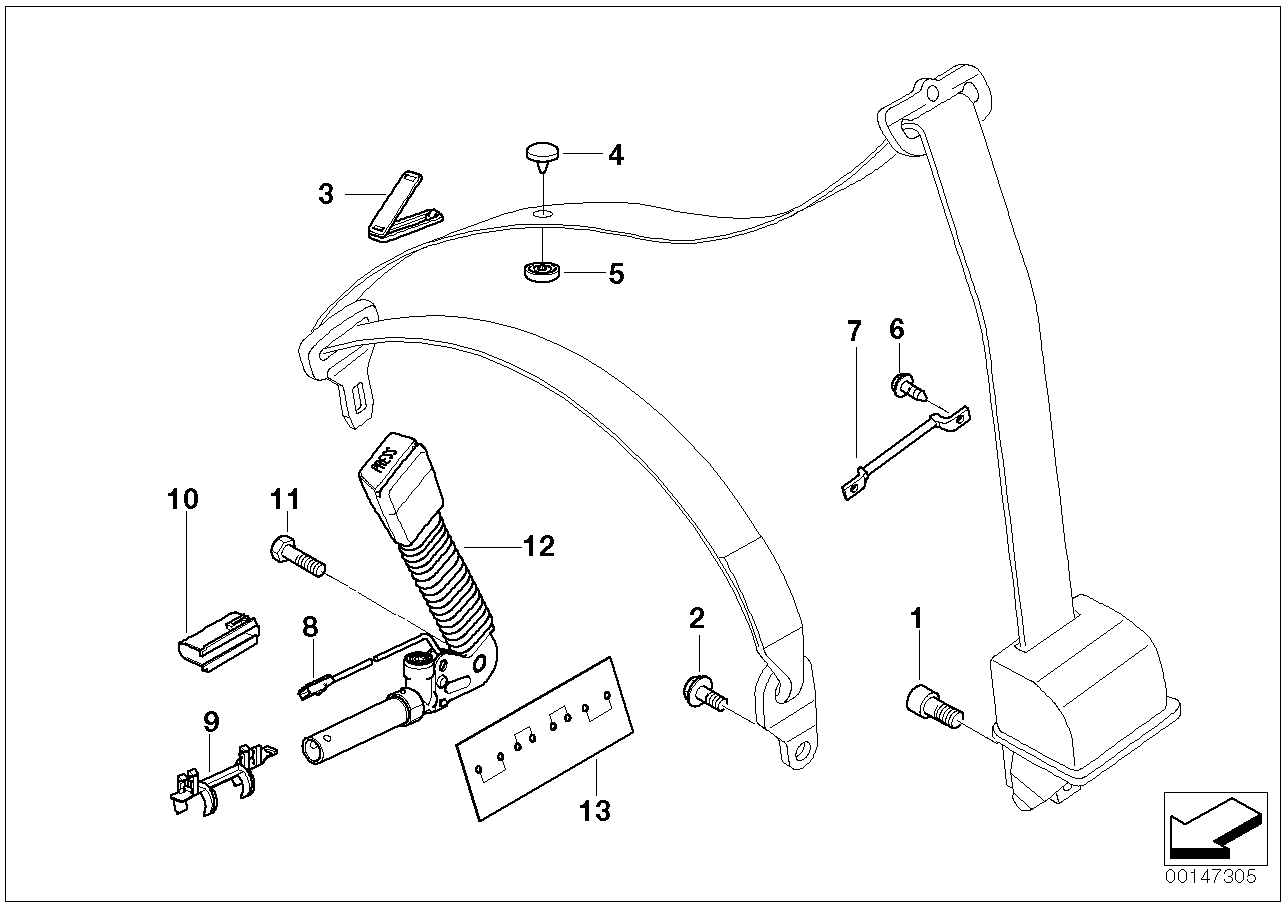 Emniyet kemeri, Montaj parçaları-Ön