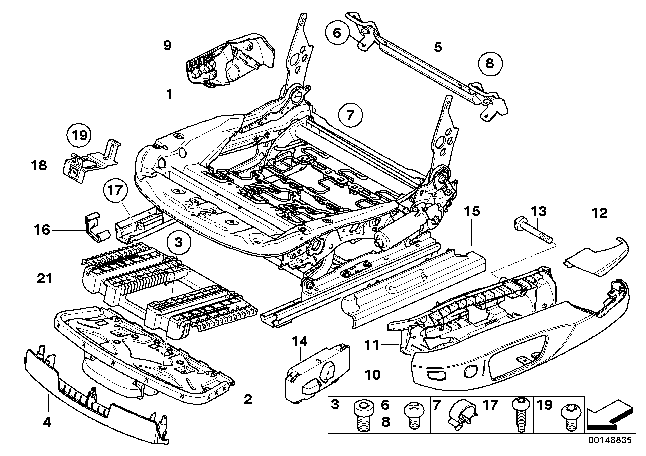 Front seat rail electrical/single parts