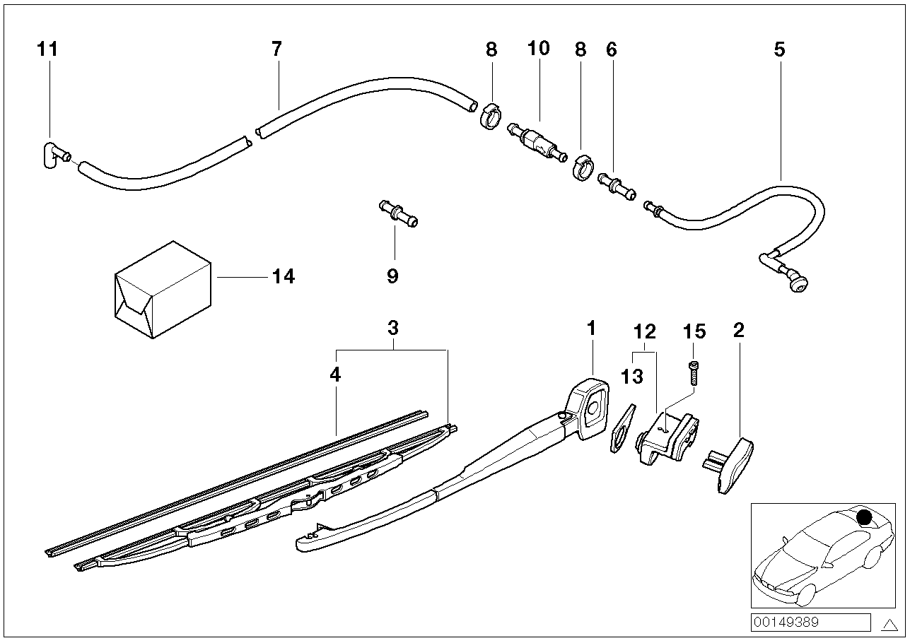 Single parts for rear window cleaning