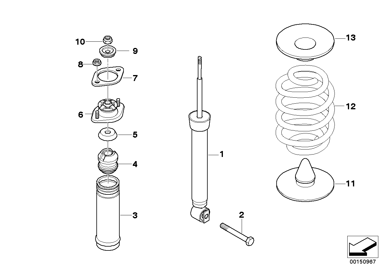 Rear spring strut coil spring and parts