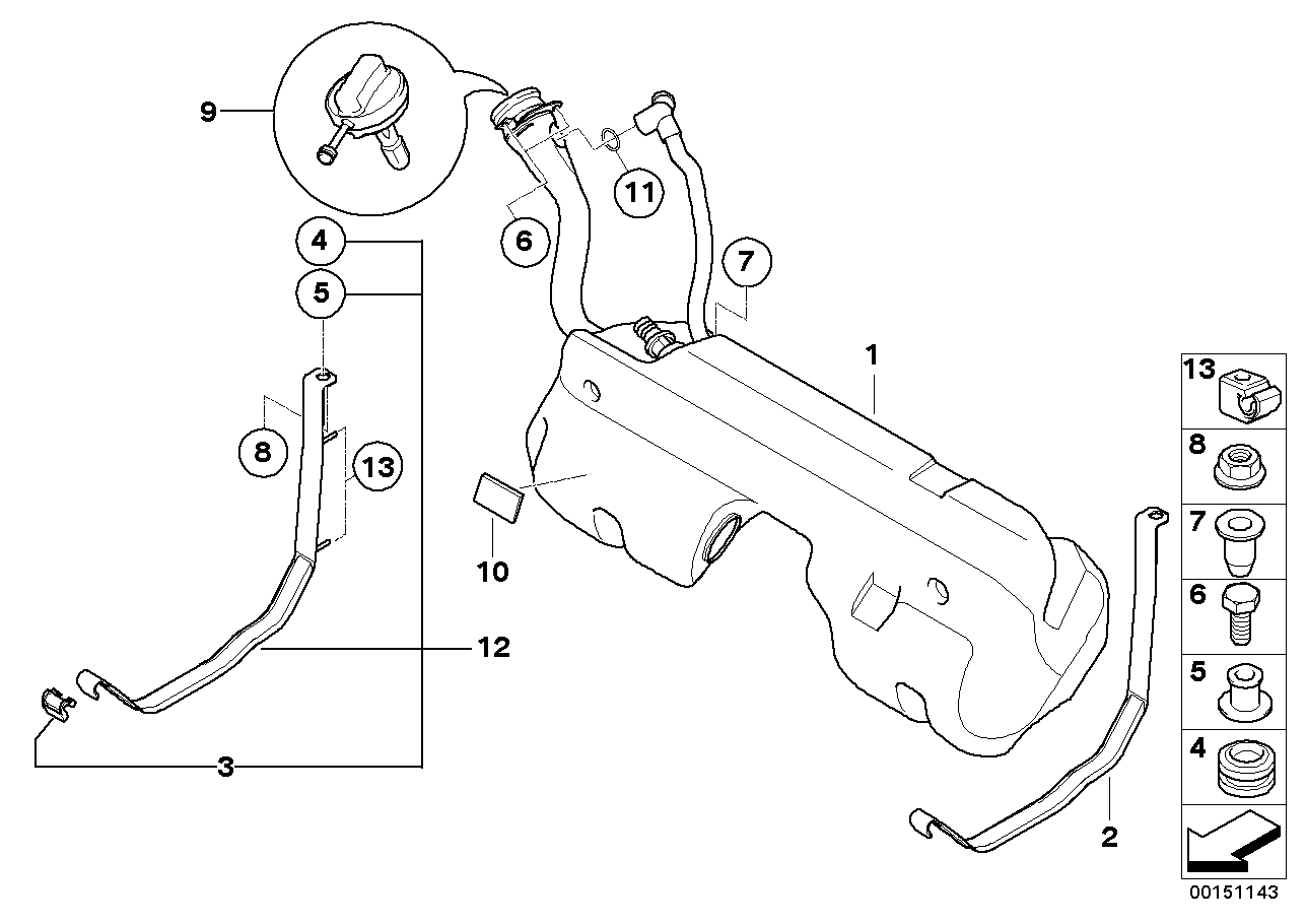 Fuel tank/mounting parts