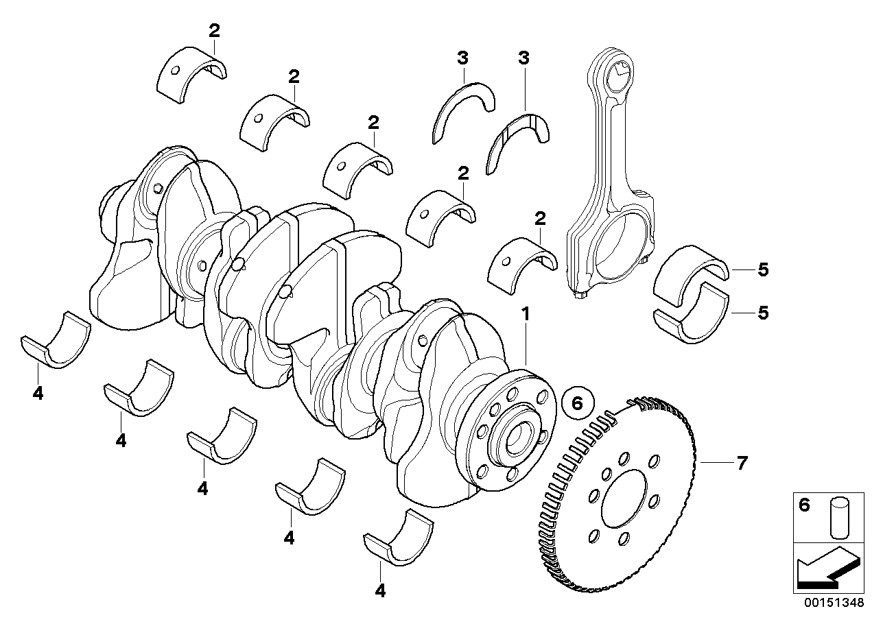 Crankshaft with bearing shells