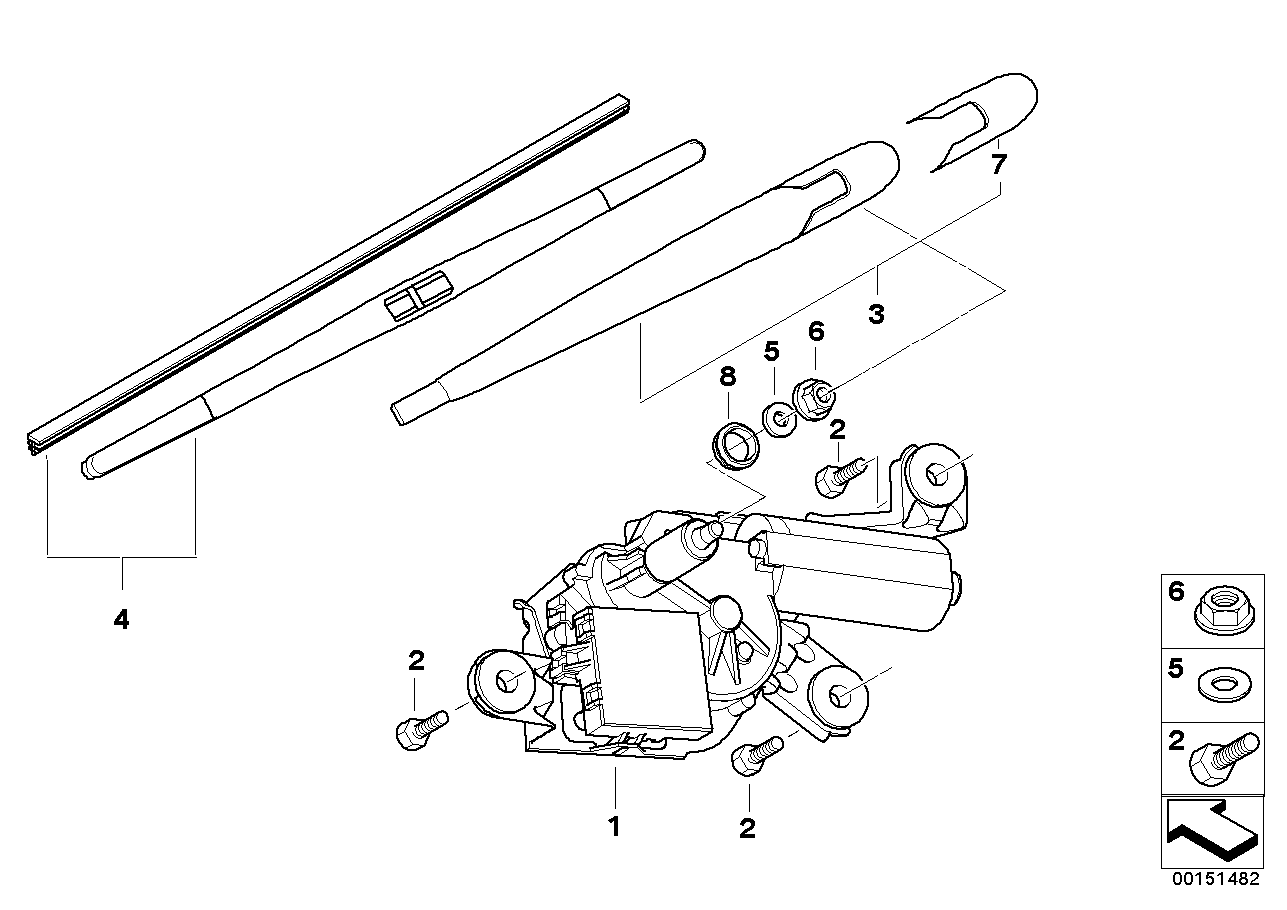 Single parts for rear window wiper