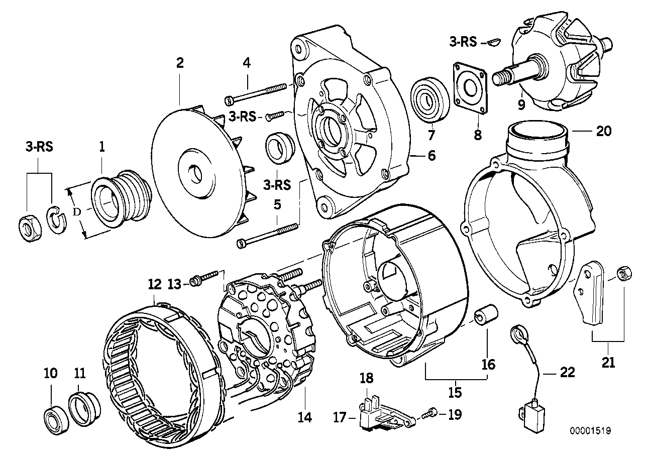 Alternador 105A - peças individuais