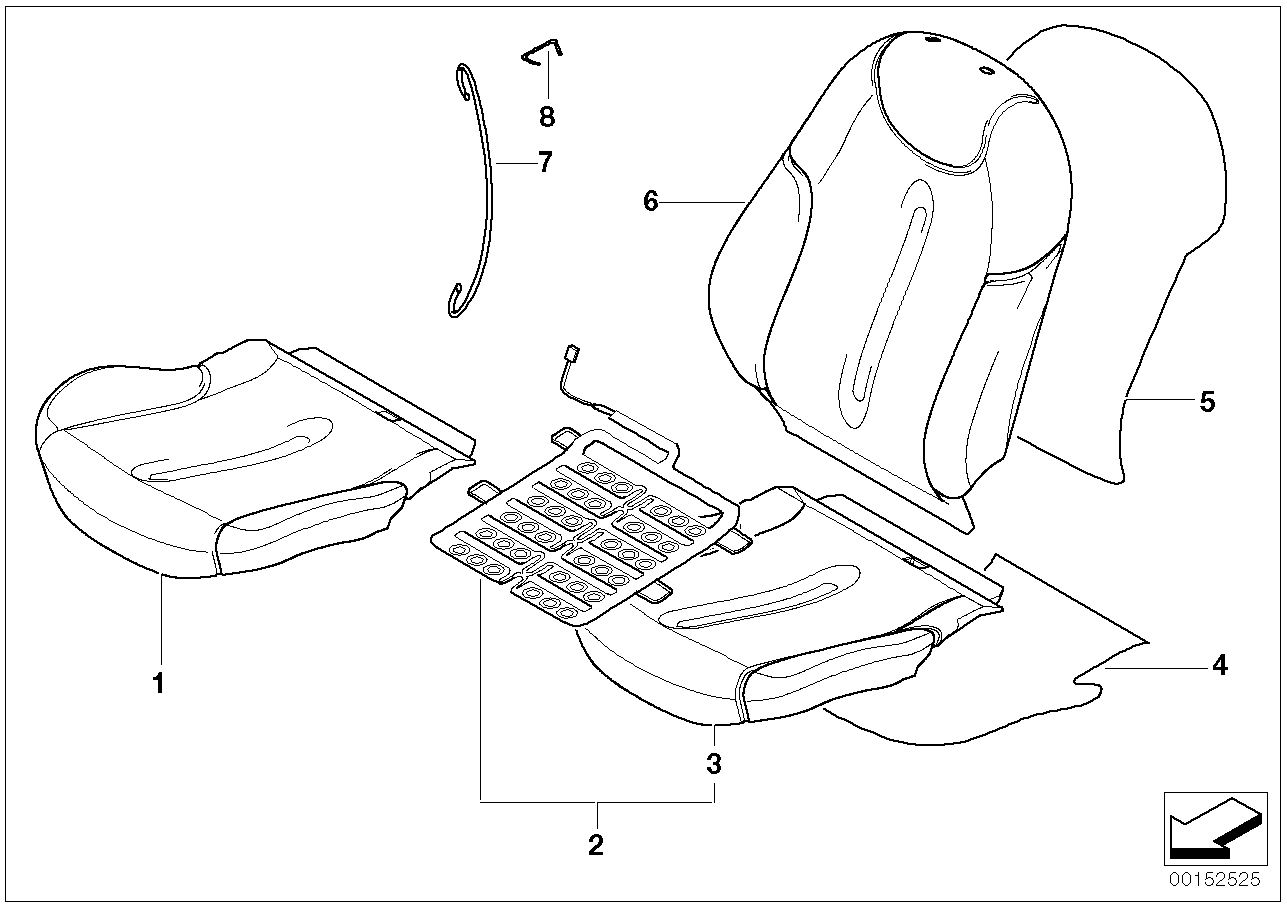 Seat, front, cushion and cover