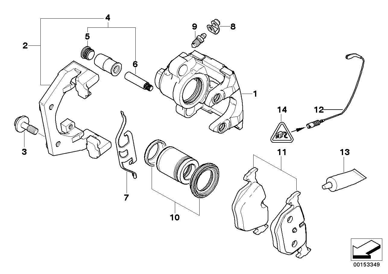 Rear wheel brake, brake pad sensor