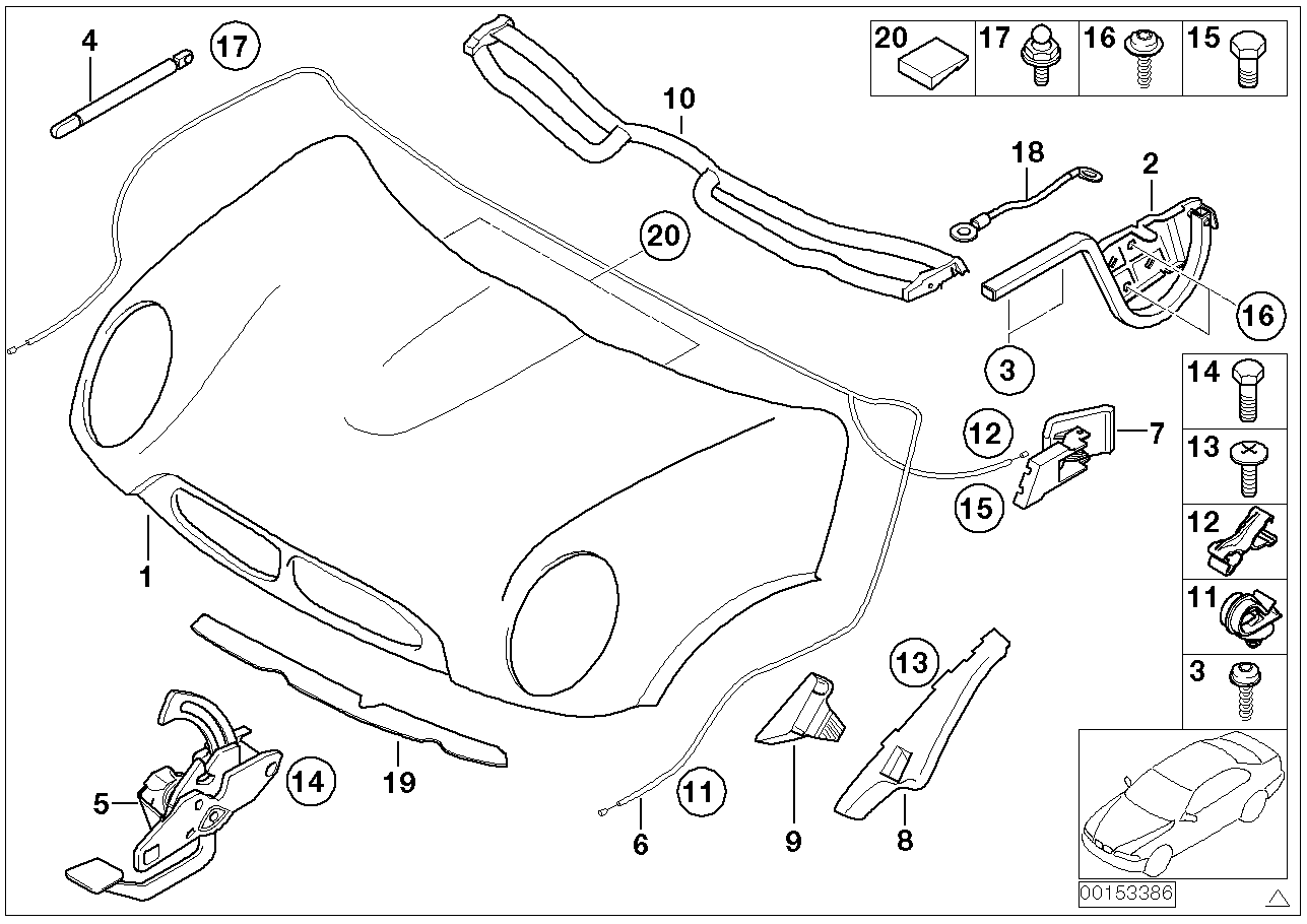 Engine hood/mounting parts