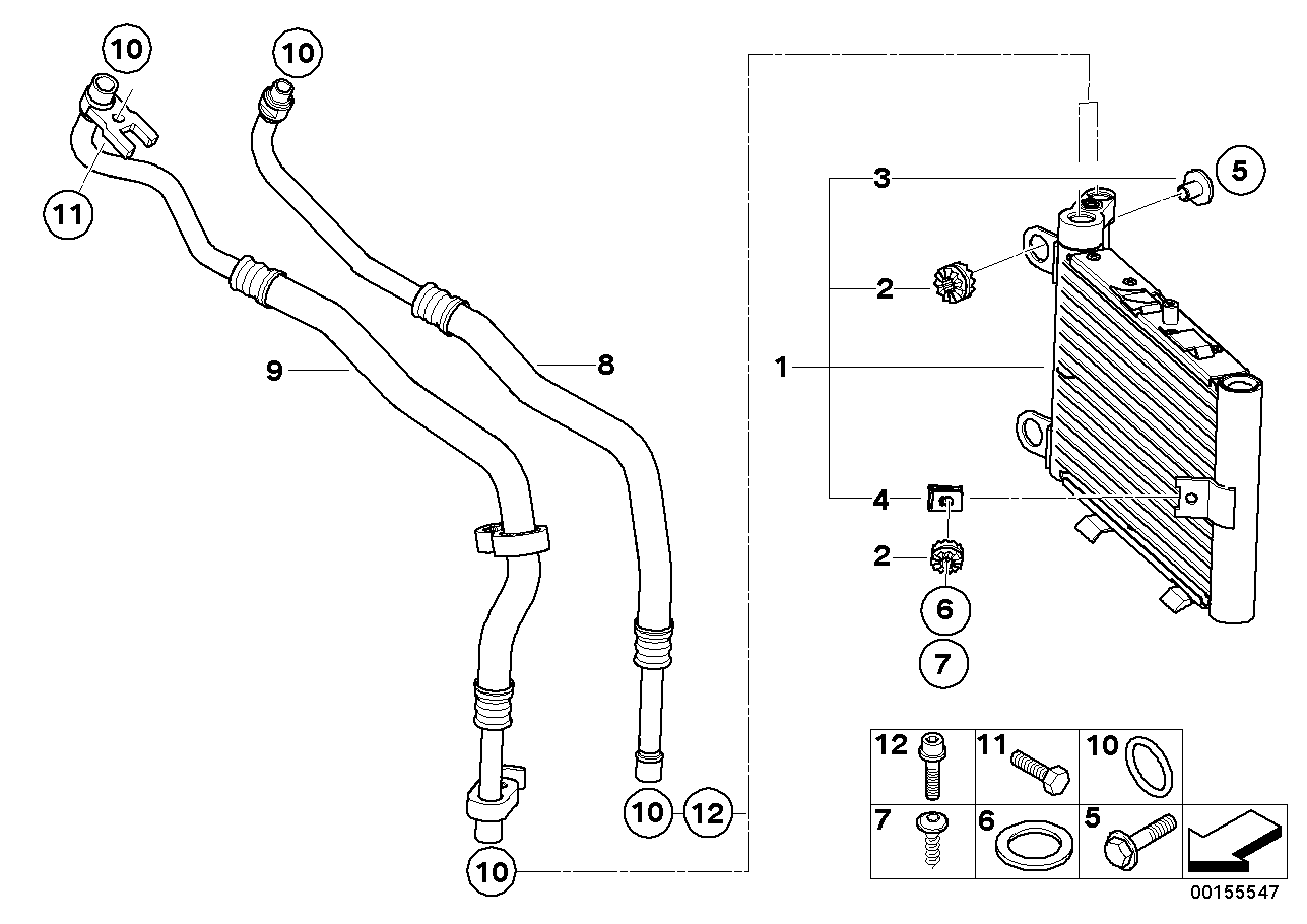 Motoroliekoeler/oliekoelerleiding