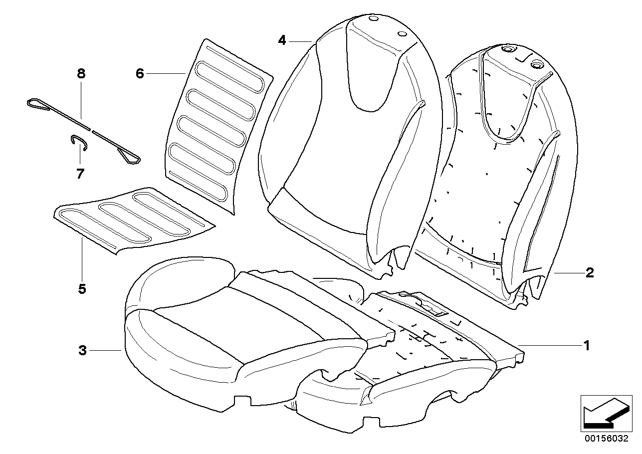 Seat, front, cushion and cover