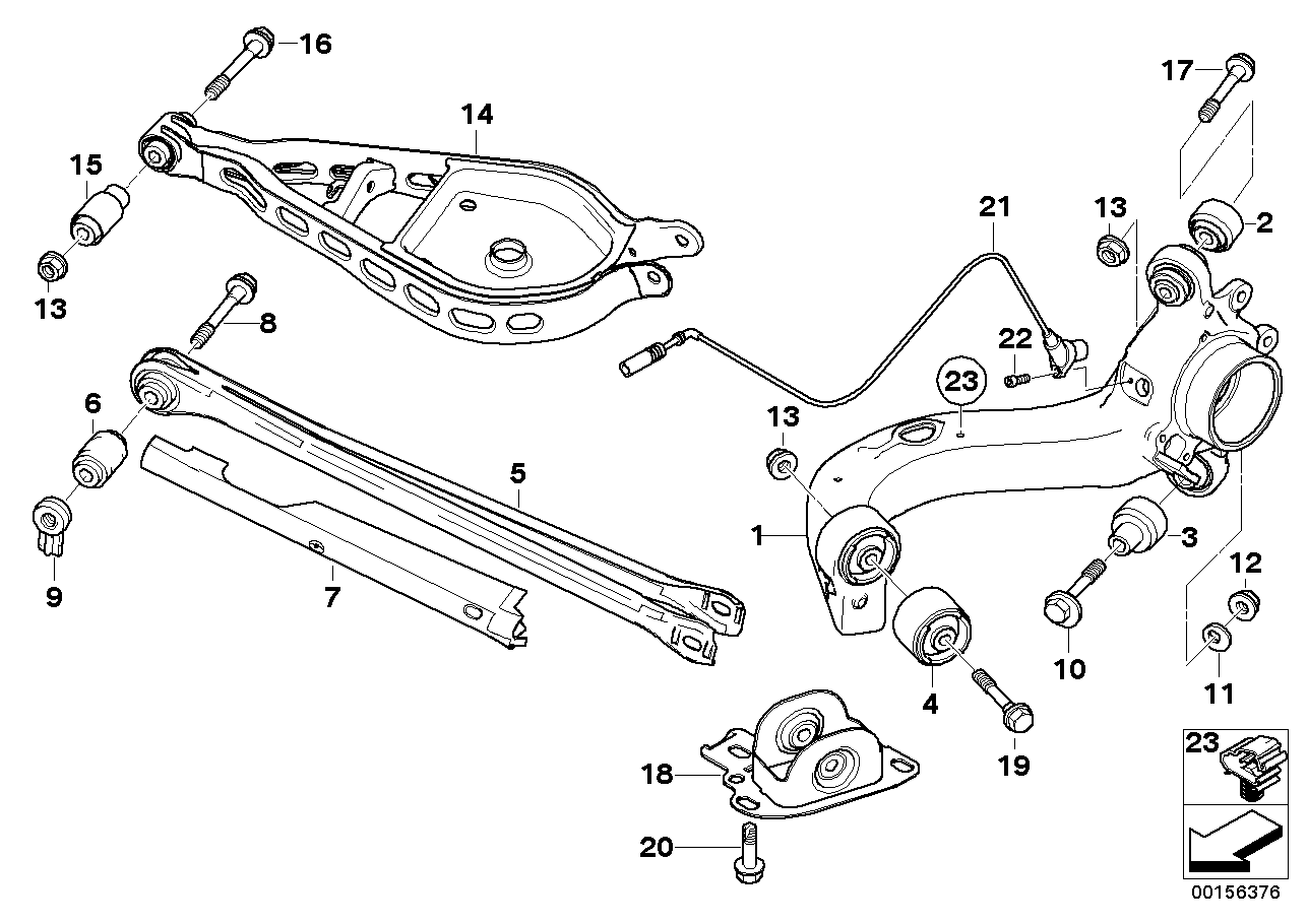 Rear axle support/wheel suspension