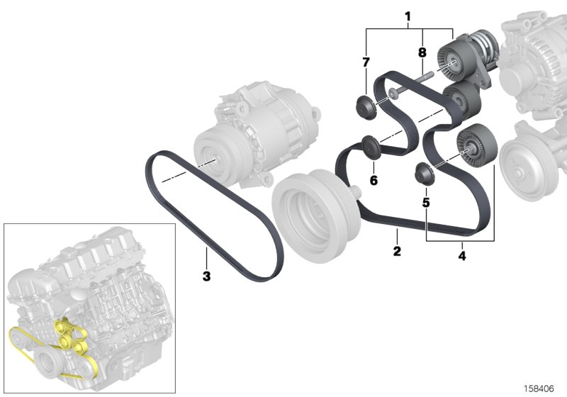 Belt drive-alternator/AC/power steering