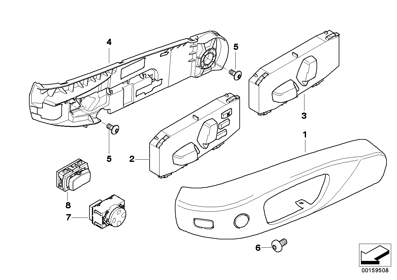 Single parts of front seat controls