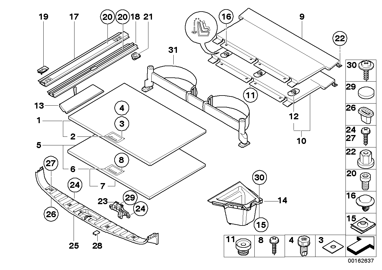 Trim panel, trunk floor