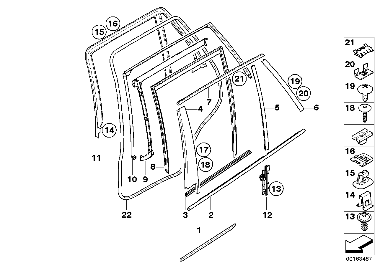 Trims and seals, door, rear