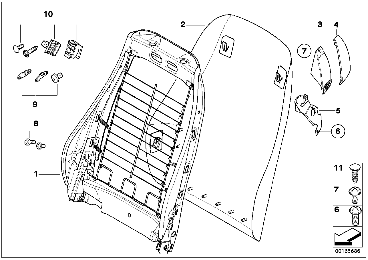 Marco respaldo/pared dorsal asiento del.