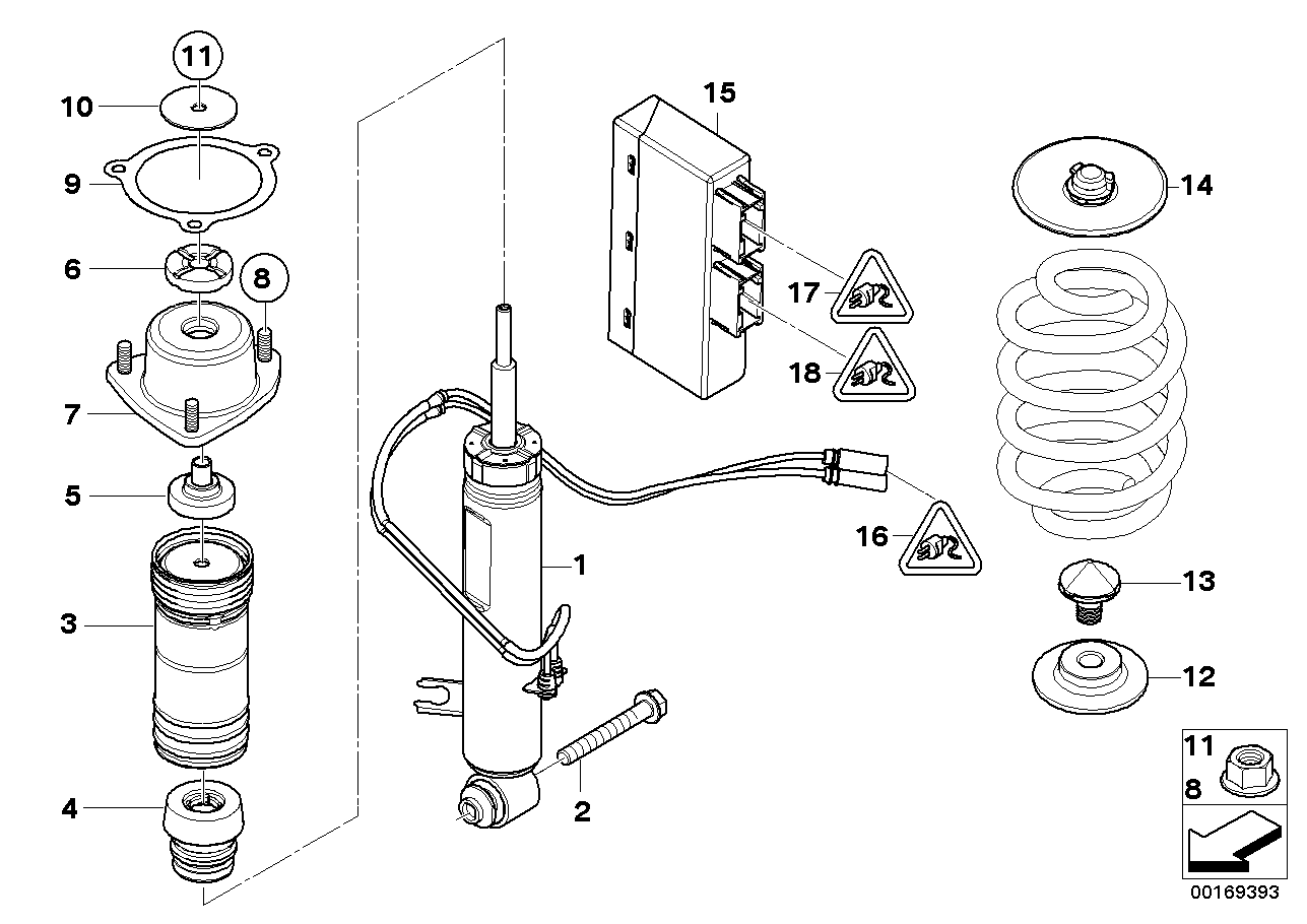 Spring strut, rear / VDC / ECU