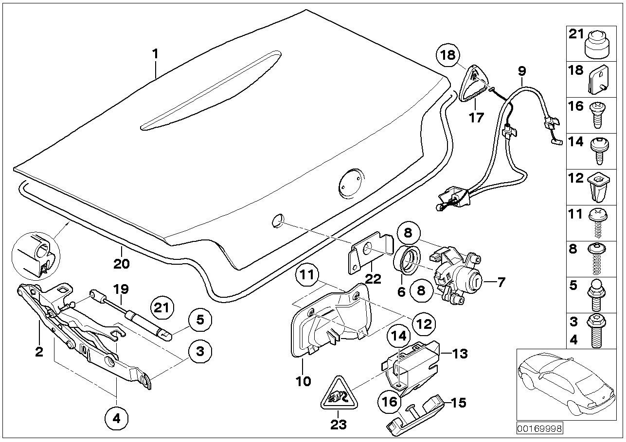 Single components for trunk lid