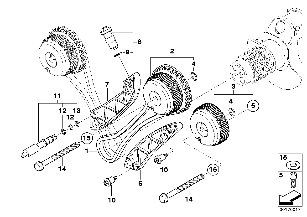 Timing gear, timing chain, cyl. 5-8