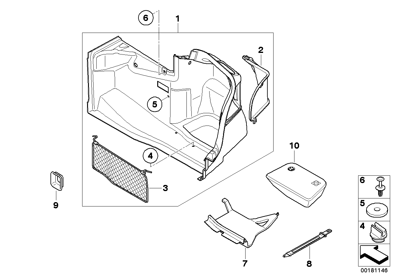 Trunk trim panel, right