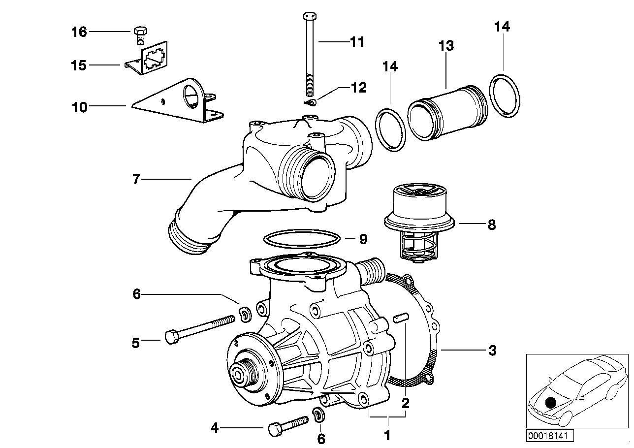 Kylsystem-vattenpump/thermostat