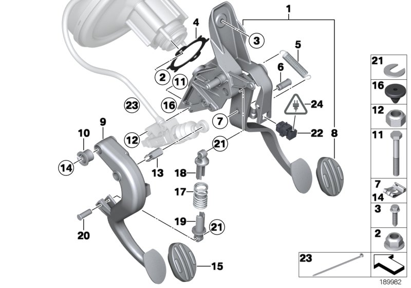 Pedal assy w over-centre helper spring