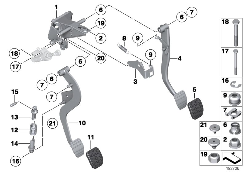 Pedal assy w over-centre helper spring