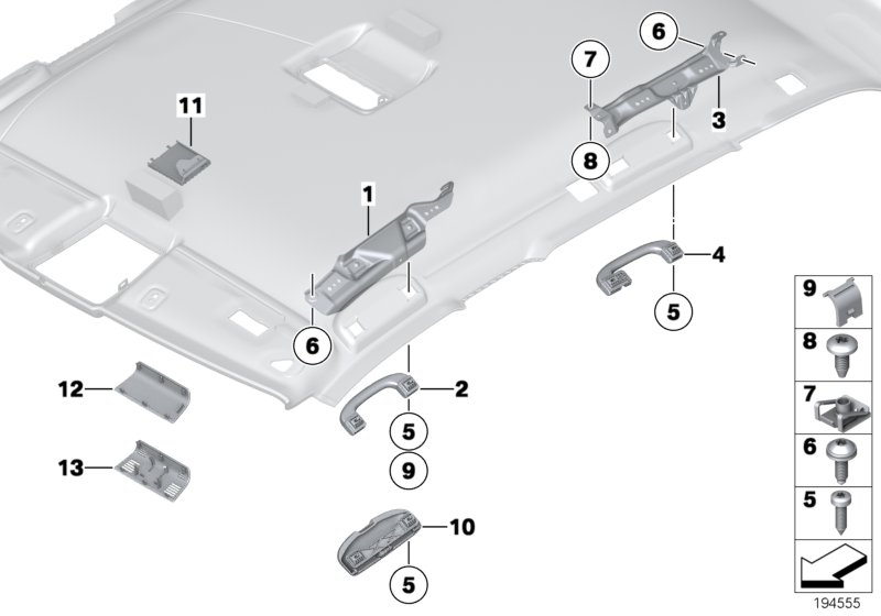 Mounting parts, roofliner