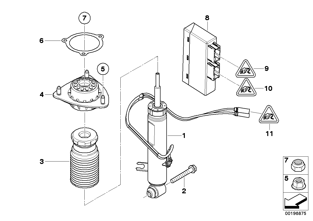 Spring strut, rear / VDC / ECU