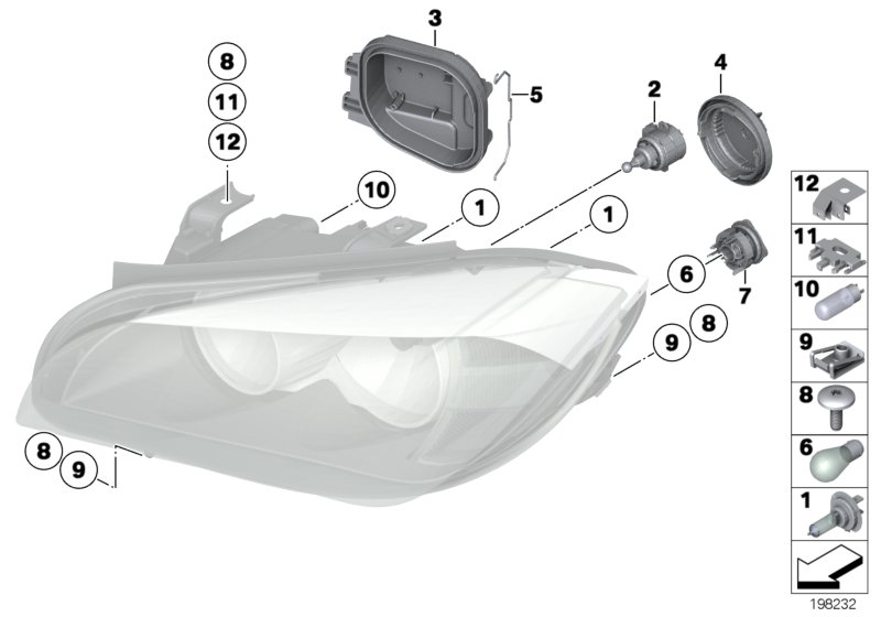 Individual parts for headlamp, halogen