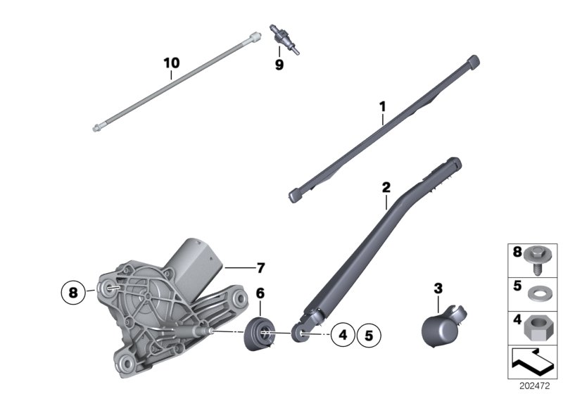 Single parts for rear window wiper