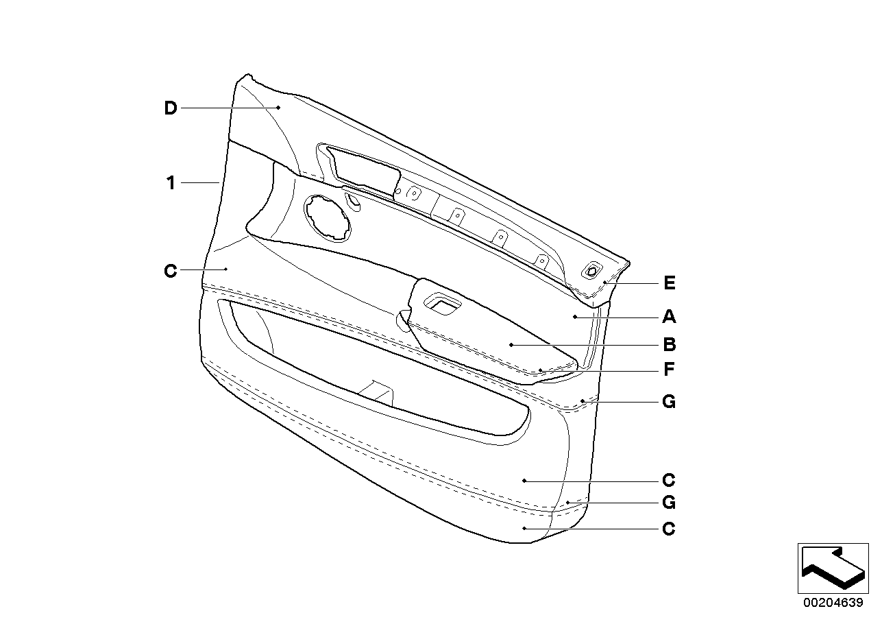 Indi.door trim panel,full leather, front