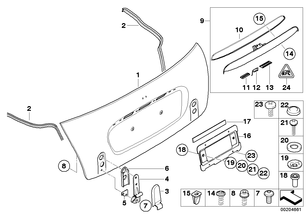 Single components for trunk lid